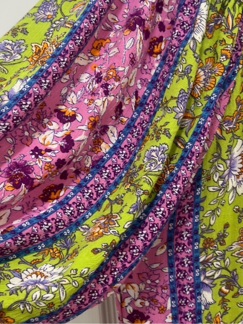 NWT Easel Pink Purple Green Floral Paisley Striped Off-Shoulder Maxi Dress - Picture 6 of 11